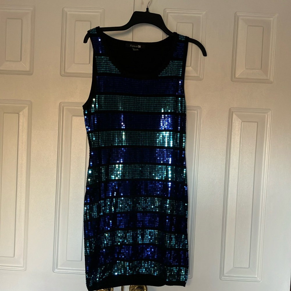 Forever 21 Black and Blue Sequin Sheath Mini Dress